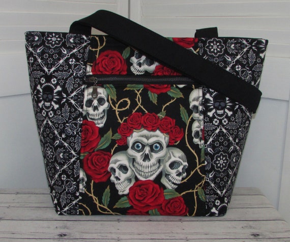 Rose Tattoo Tote Bag Skull and Roses Tote Bag Bandanna Skulls | Etsy