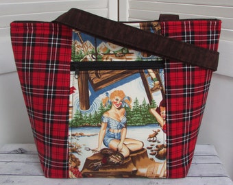 Camping Tote Bag Adventure Tote Bag Red and Black Tote Bag Great Outdoors Shoulder Bag  Ready To Ship