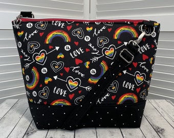 Love Crossbody Bag Rainbow Shoulder Bag Love Is Crossbody Bag Red and Black Tote Bag Ready To Ship