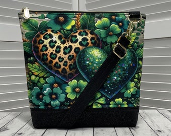 St Patricks Day Crossbody Bag Hearts Shoulder Bag Lucky Tote Bag Leopard Heart Bag Ready To Ship