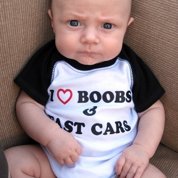 I Love Boobs and Fast Cars Baby Bodysuit