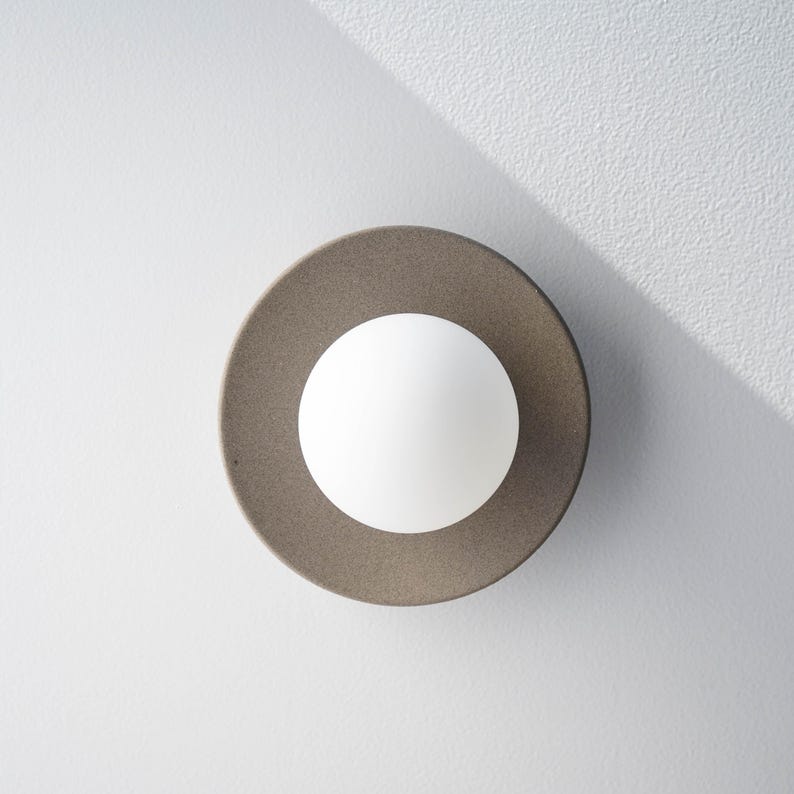 Grey Ceramic Round Wall Sconce | Handmade Matte Stoneware Wall Lamp ...