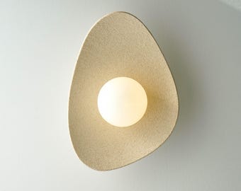 Handmade Beige Ceramic Wall Sconce, Clay Wall Lamp