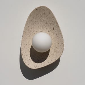 Handmade Warm White Ceramic Wall Sconce with Tiny Dark Brown Speckles, Speckled Ceramic Lamp Light