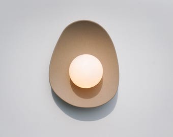 Handmade Ceramic Wall Sconce: Toffee Beige Stoneware Clay Wall Lamp