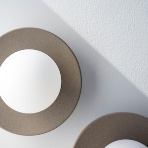 Grey Ceramic Round Wall Sconce | Handmade Matte Stoneware Wall Lamp ...