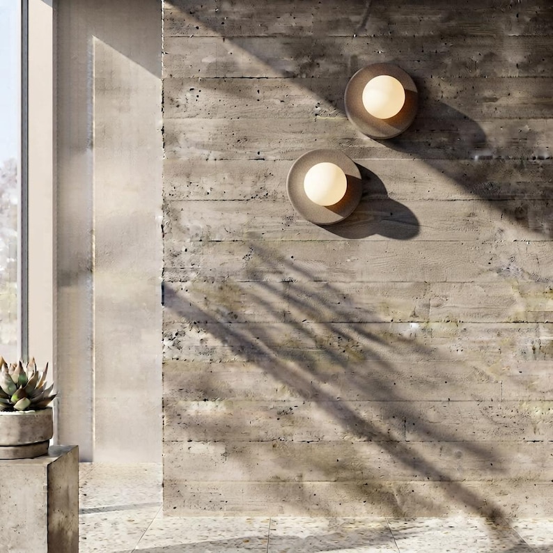Grey Ceramic Round Wall Sconce | Handmade Matte Stoneware Wall Lamp ...