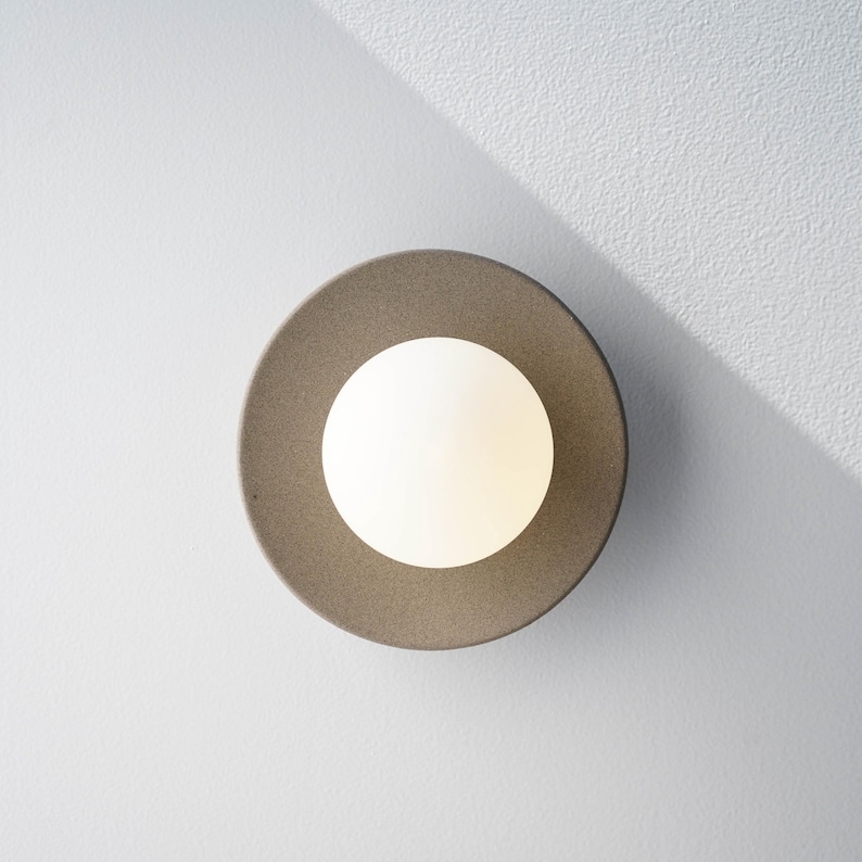 Grey Ceramic Round Wall Sconce | Handmade Matte Stoneware Wall Lamp ...