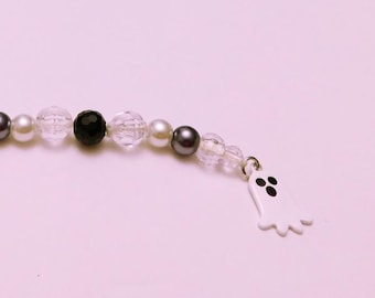 Friendly Ghost Bag Charm, Purse Dangle, Bag Accessory, Key Chain, Beaded Key Chain, Halloween Jewelry, Minimalist, Beaded Jewelry, Handmade