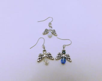 Blue/Clear/White Angel Dangle Earrings, Religious Jewelry, Christmas Gift, Stocking Stuffer, Memorial Jewelry, Handmade, Unisex