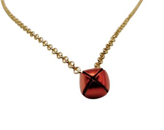 Red Jingle Bell Charm Necklace, Christmas Holiday Accessory