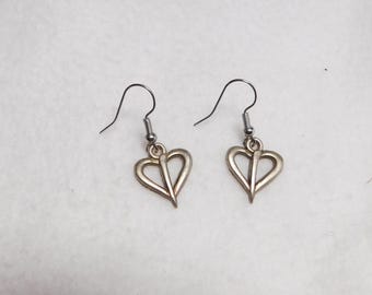 Rustic Silver Open Heart Dangle Earrings, Valentine's Day Jewelry, Gift For Her, Bohemian, Minimalist, Handmade