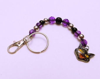 Shadow Kitty Bag Charm, Purse Dangle, Bag Accessory, Key Chain, Beaded Key Chain, Halloween Jewelry, Beaded Jewelry, Handmade, Spooky, Goth