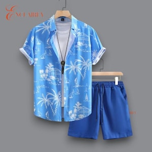 Tropical Palm Tree Print 2-Piece Shirt & Shorts Set – Men’s Casual Beachwear Holiday Outfit 2025 Summer Style