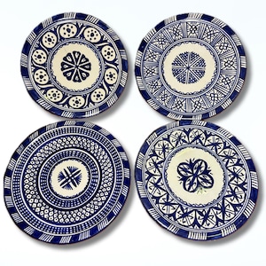 Plato marroquí de Fez hecho a mano: fuente de cerámica azul y blanca, plato decorativo tradicional pequeño, cerámica auténtica - Vajilla artesanal