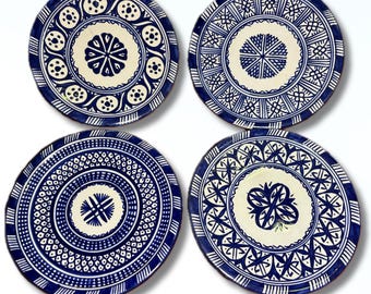 Handgemachter Marokkanischer Fes Teller: Blaue Geometrische Keramikschale