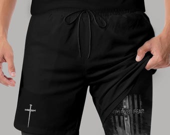 Glaube über Angst Shorts, Cross Short, Herren Gym & Sport Shorts mit Taschen, Jesus Short, Christian Shorts für Männer, Bibel Vers Activewear