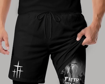 Faith Over Fear Shorts, Christian Athletic Shorts, Bible Verse Apparel, Fall for Jesus, Lion Jesus Gym Gifts for Him