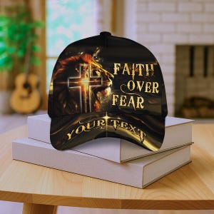 Faith Over Fear Hat, Christian Hat, Jesus Hat, Religious Cap, Personalized Christian Jesus Hat, Cross Hat For Men, Religious Gifts