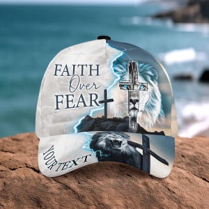 Faith Over Fear Hat, Christian Hat, Jesus Hat, Religious Cap, Personalized Christian Jesus Hat, Cross Hat For Men, Religious Gifts