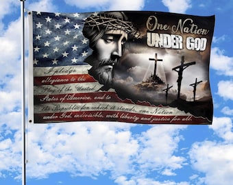 One Nation Under God Flag, Double Sided Flag, Christian Flags, 2 Brass Grommets, American Flag Cross, 4th of July, Jesus Flag