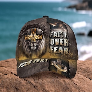 Faith Over Fear Hat, Christian Hat, Jesus Hat, Religious Cap, Personalized Christian Jesus Hat, Cross Hat For Men, Religious Gifts