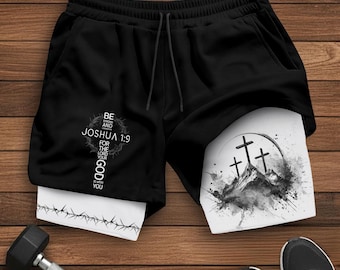 Joshua 1:9 Shorts, Jesus Shorts, Cross Short, Christian Shorts For Men, Men's Gym & Sport Shorts with Pockets, Bible Verse Activewear