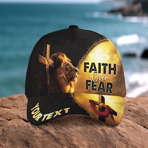 Faith Over Fear Hat, Christian Hat, Jesus Hat, Religious Cap, Personalized Christian Jesus Hat, Cross Hat For Men, Religious Gifts
