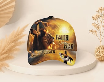 Faith Over Fear Hat, Christian Hat, Jesus Hat, Religious Cap, Personalized Christian Jesus Hat, Cross Hat For Men, Religious Gifts