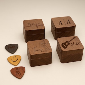 Gepersonaliseerde houten plectrumdoos Aangepaste houten plectrum met houderkoffer Plectrumdoos kerstcadeau voor gitarist muzikant