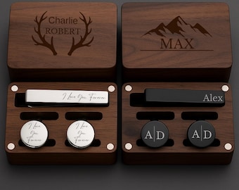 Gemelli personalizzati per lo sposo, set di gemelli personalizzati per lo sposo, set di fermacravatta, gemelli per accessori da matrimonio per uomo, regalo di Natale