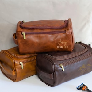 Aangepaste herentoilettas Gepersonaliseerde leren herentoilettas Reistoilettas voor mannen jubileumcadeau voor hem leren accessoire