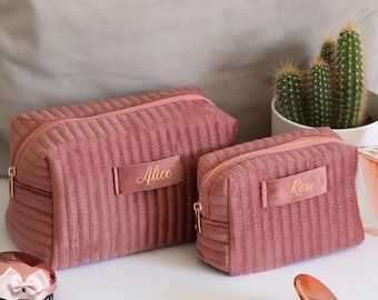 Custom Name Makeup Bag Personalized Travel Toiletry Bag Velvet Cosmetic Bag Set Bridesmaid Gifts Mother's Day Gift Birthday Gift for Her