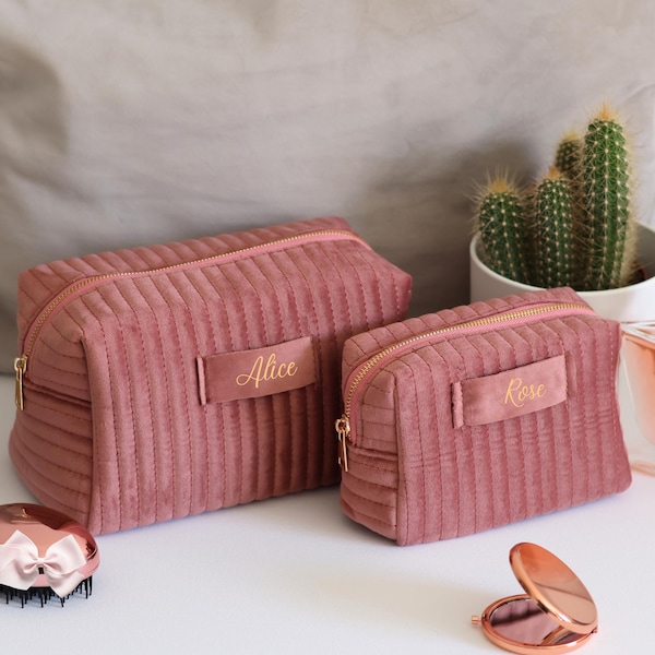 Benutzerdefinierte Name Make-up Tasche Personalisierte Reise Kulturtasche Samt Kosmetiktasche Set Brautjungfer Geschenke Muttertagsgeschenk Geburtstagsgeschenk für Sie