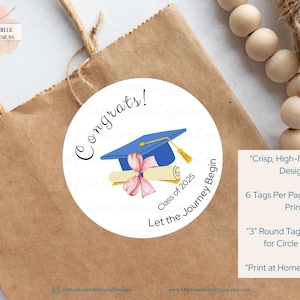 Graduation Circle Tags 3 "inch Blue Cap Printable Danke & Glückwünsche Tags Class of 2025 Party Favor Tags Digitaler Download DIY
