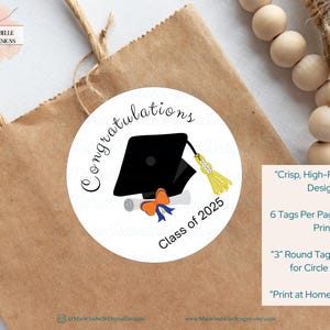 Graduation Circle Tags 3 "inch Orange Blau Bogen Printable Danke & Glückwünsche Tags Class of 2025 Party Favor Tags Digitaler Download DIY