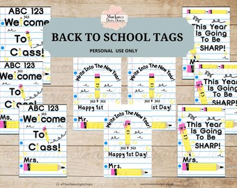 Pencil Theme Classroom Tags, Teacher Sign (Digital Download)