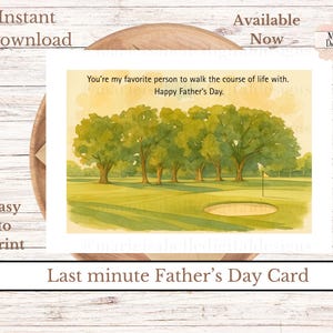 Carte de golf de dernière minute pour la fête des pères | Carte de voeux paysage imprimable 7 x 5 | Carte de parcours de golf pour papa | Téléchargement instantané | Cadeau pour amateur de golf