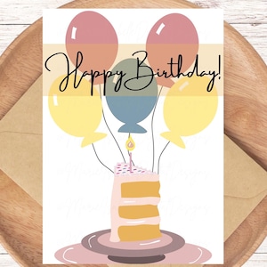 Alles Gute zum Geburtstag Grußkarte Feier Niedlich InstantDownload Printable at Home Kuchen und Luftballons Moderne Einfach alle Alter 5x7 Geburtstagskarte