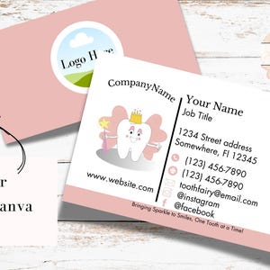 Tooth Fairy Business Card Editierbar auf Canva Mundhygieniker Zahnerzieher Zahnarzthelferin Printable at Home Template Pädiatrischer Zahnarzt