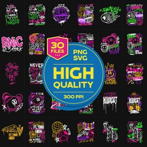 Retro Graffiti Hiphop Grafik SVG-T-Shirt-Bundle-Design, Cyberpunk Streetwear PNG, Urbanes Streetstyle-Shirt, verrückter cooler Teddybär Neoy2k