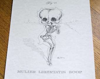Mulier Libertatis Boop (Betty Boop) 8 x 10 inch anatomische cartoon skeletafdruk (Latijn)