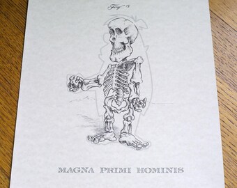 Magna Primi Hominis (Fred) 8 x 10 inch anatomische cartoon skeletafdruk (Latijn)