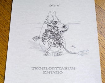 Troglodytarum Emugio (MT) 8 x 10" anatomische cartoon skeletafdruk met omtrek