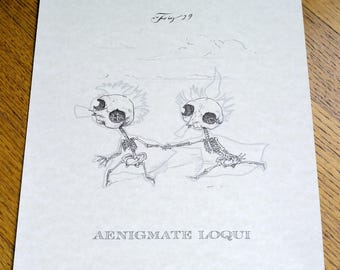 Aenigmate Loqui (T&B) 8 x 10 inch anatomische cartoon skeletafdruk (Latijn)