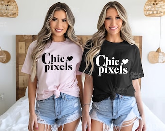 Group Mockup, Best Friends Mockup Bachelorette Shirts Mockup Girls Trip Shirt Gildan 64000 Two Models Multiple Shirt Mixed Color Pink Black