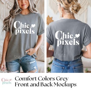 Comfort Colors C1717 Grey Shirt Front and Back Mockup Bundle, CC1717 Grey T-Shirt Mockup Front and Back Bundle Comfort Colors Gray Shirt