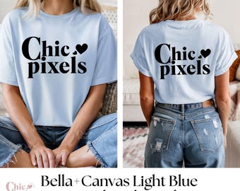 Maqueta de camiseta azul claro Bella Canvas 3001, parte delantera y trasera, maqueta de camiseta azul claro Bella+Canvas, maqueta de modelo de moda