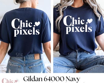 Gildan 64000 Navy Tshirt Front & Back Mockup Bundle, G640 Navy Blue T-Shirt Back Mock-up, Gildan Tee Mockup Dark Blue Shirt, Model Mockup