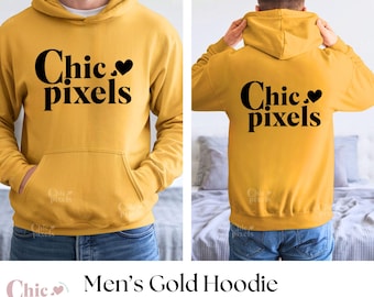 Men's Gildan 18500 Gold Hoodie Front & Back Mockup Bundle G185 Gold Hooded Sweatshirt Back Mockup, Front and Back Male Mockups, Trendy